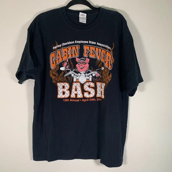 Biker Shirt Men’s XL Black Cabin Fever Bash 2010 Crew Neck Short Sleeve - Picture 1 of 7